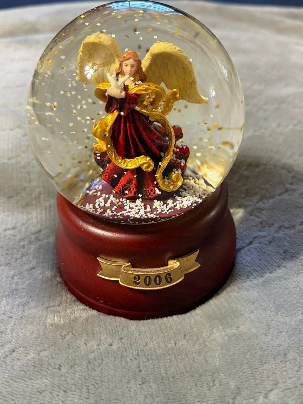 2006 Holiday Angel Snow Globe - Gold & Red